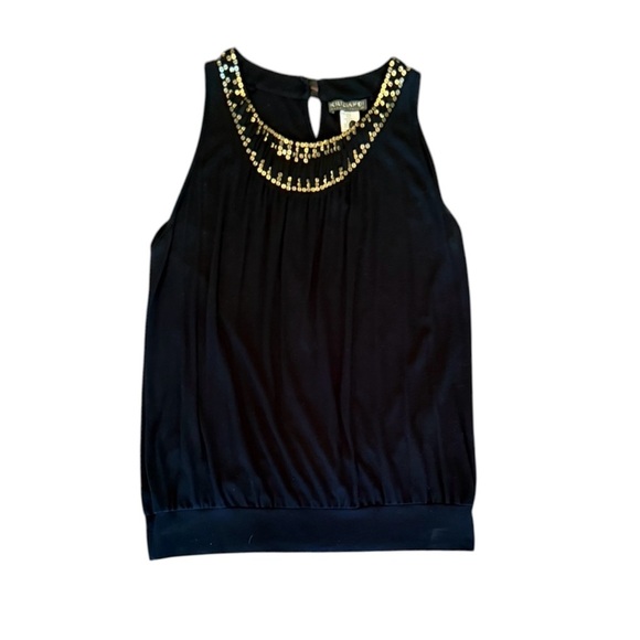 KRIZIA POI Black Sleeveless Top with Gold Embellished Neck Size 46/XL - Picture 1 of 8